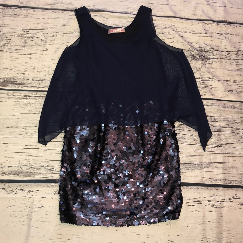 Navy Sequin Sleeveless Girls Dress